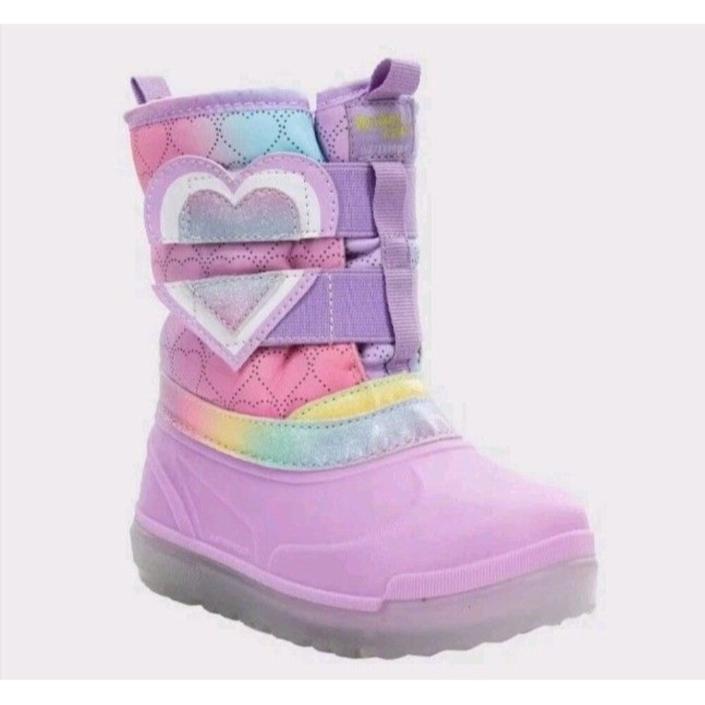 Western Chief Toddler Girls' Denali Lighted Faux Fur Heart Snow Boots Size  7